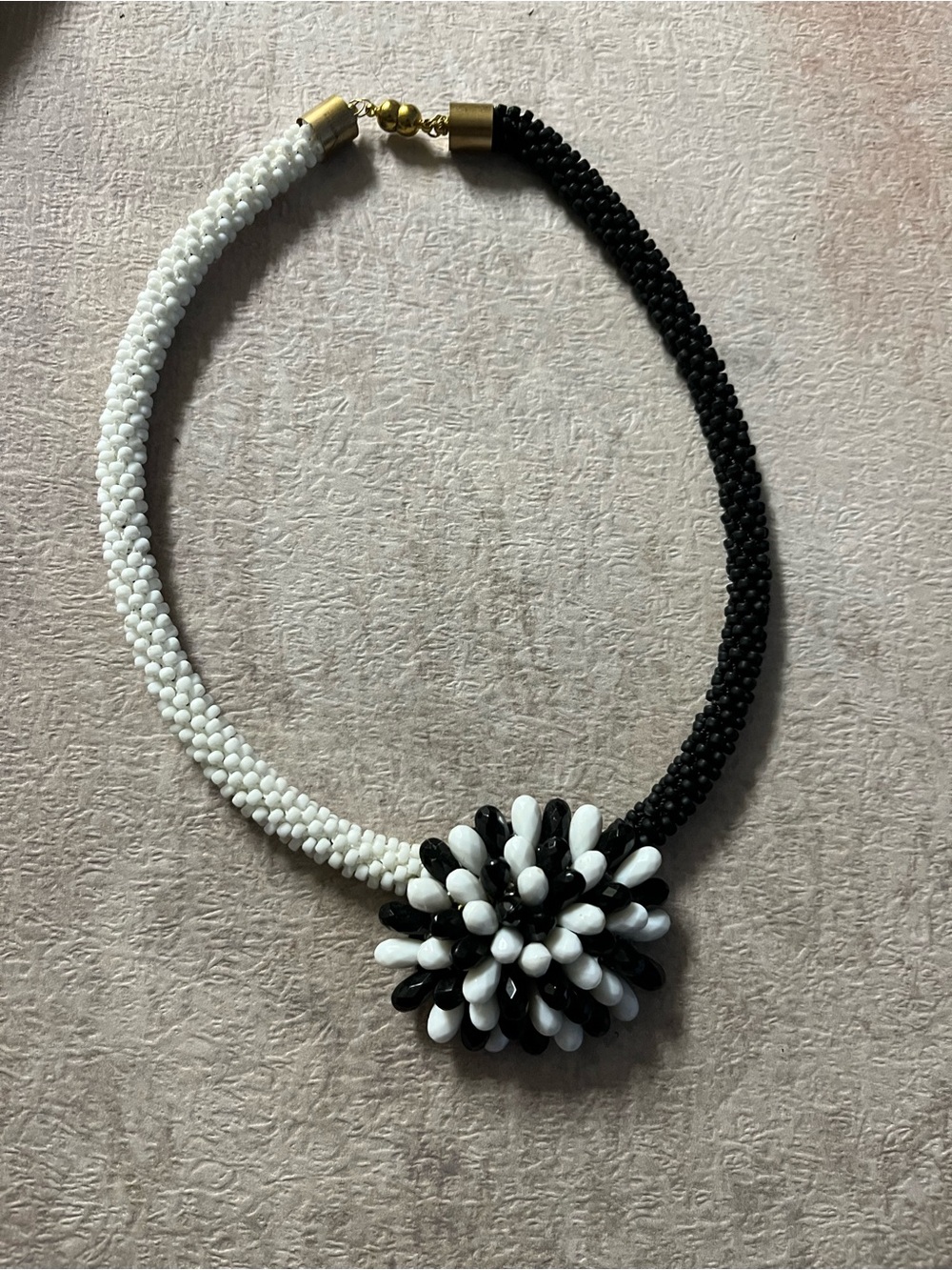 Black & White Beaded Statement Necklace - Unbranded